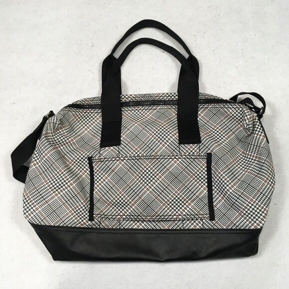NWOT Lands End Canvas Weekender Duffle Bag Black White Pink Plaid Travel Luggage - Picture 5 of 16